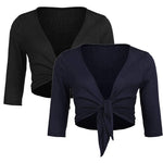 Women's Cropped Cardigan 3/4 Sleeve Sweater Shrugs Tie Front Bolero Jacket 2 Pack S-XXL - Zeagoo (Us Only)