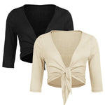 Women's Cropped Cardigan 3/4 Sleeve Sweater Shrugs Tie Front Bolero Jacket 2 Pack S-XXL - Zeagoo (Us Only)