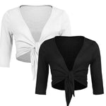 Women's Cropped Cardigan 3/4 Sleeve Sweater Shrugs Tie Front Bolero Jacket 2 Pack S-XXL - Zeagoo (Us Only)