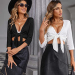 Women's Cropped Cardigan 3/4 Sleeve Sweater Shrugs Tie Front Bolero Jacket 2 Pack S-XXL - Zeagoo (Us Only)