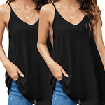 Womens Chiffon Tank Top V Neck Basic Cami Loose Fit Flowy Spaghetti Strap Camisole Casual Sleeveless Tops 2-Pack - Zeagoo (Us Only)