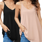 Womens Chiffon Tank Top V Neck Basic Cami Loose Fit Flowy Spaghetti Strap Camisole Casual Sleeveless Tops 2-Pack - Zeagoo (Us Only)