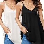Womens Chiffon Tank Top V Neck Basic Cami Loose Fit Flowy Spaghetti Strap Camisole Casual Sleeveless Tops 2-Pack - Zeagoo (Us Only)