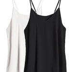 Womens Chiffon Tank Top V Neck Basic Cami Loose Fit Flowy Spaghetti Strap Camisole Casual Sleeveless Tops 2-Pack - Zeagoo (Us Only)