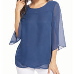 Womens Casual Scoop Neck Loose Top 3/4 Sleeve Chiffon Blouse Shirt Tops - Zeagoo (Us Only)