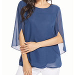 Womens Casual Scoop Neck Loose Top 3/4 Sleeve Chiffon Blouse Shirt Tops - Zeagoo (Us Only)