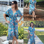 Zeagoo Women's Bohemian Floral Tie Front V Neck Midi Dresses