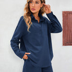 Womens 2 Piece Outfits Lounge Sets Cotton Linen Long Sleeve V-Neck Shirt and Mini Shorts With Pockets - Zeagoo (Us Only)