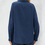 Womens 2 Piece Outfits Lounge Sets Cotton Linen Long Sleeve V-Neck Shirt and Mini Shorts With Pockets - Zeagoo (Us Only)