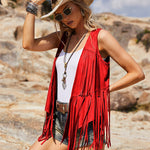 Women's Tassel Sleeveless Vest 70s Outfits for Women Hippie Clothes Fringe Jacket Cardigan S-XXL - Zeagoo (Us Only)
