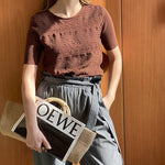 Zeagoo Women Short Sleeve Knit Openwork Pullover