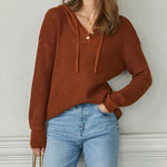 Women's Oversized Sweater V Neck Hooded Pullover Sweater Long Sleeve Knitted Jumper Tops - Zeagoo (Us Only)