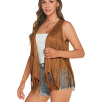 Women's Tassel Sleeveless Vest 70s Outfits for Women Hippie Clothes Fringe Jacket Cardigan S-XXL - Zeagoo (Us Only)