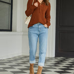 Women's Oversized Sweater V Neck Hooded Pullover Sweater Long Sleeve Knitted Jumper Tops - Zeagoo (Us Only)