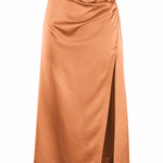 Women's Satin Midi Skirt High Waist Split Thigh Solid Zipper Skirt - Zeagoo (Us Only)