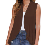 Women's Sleeveless Draped Open Front Cardigan Ruffles Hem Vest - Zeagoo (Us Only)