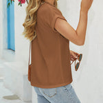 Women's Casual Rolled Short Sleeve Tops Half Zip Shirts Loose Waffle Knit T Shirts Blouse - Zeagoo (Us Only)