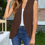 Women's Sleeveless Draped Open Front Cardigan Ruffles Hem Vest - Zeagoo (Us Only)