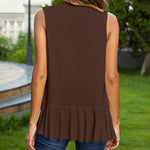 Women's Sleeveless Draped Open Front Cardigan Ruffles Hem Vest - Zeagoo (Us Only)