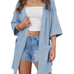 Women's Summer Cardigans 3/4 Sleeve Open Front Cardigan Duster Waffle Knit Kimono Swimsuit Cover Ups - Zeagoo (Us Only)