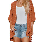 Women Swiss Dot Chiffon Cardigan Lightweight Beach Cover Up 3/4 Sleeve Cardigan - Zeagoo (Us Only)