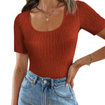 Zeagoo Short Sleeve Square Neck Slim Fitted Tops