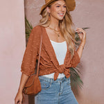 Women Swiss Dot Chiffon Cardigan Lightweight Beach Cover Up 3/4 Sleeve Cardigan - Zeagoo (Us Only)