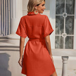 Women's Shirt Dress Button Down V Neck Blouse Short Roll-up Sleeve Tunic Tops with Pockets - Zeagoo (Us Only)