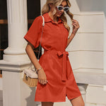 Women's Shirt Dress Button Down V Neck Blouse Short Roll-up Sleeve Tunic Tops with Pockets - Zeagoo (Us Only)