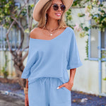 Women's 2 Piece Cotton Linen Tracksuit Short Sleeve Casual Shorts Set V Neck Beach Outfits - Zeagoo (Us Only)