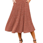 Women's Midi Skirts Elastic High Waist Skirt Polka Dot Casual Pleated Skirt with Pockets - Zeagoo (Us Only)
