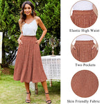 Women's Midi Skirts Elastic High Waist Skirt Polka Dot Casual Pleated Skirt with Pockets - Zeagoo (Us Only)