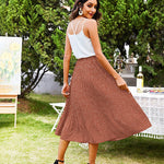 Women's Midi Skirts Elastic High Waist Skirt Polka Dot Casual Pleated Skirt with Pockets - Zeagoo (Us Only)
