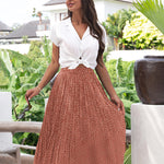 Women's Midi Skirts Elastic High Waist Skirt Polka Dot Casual Pleated Skirt with Pockets - Zeagoo (Us Only)