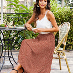 Women's Midi Skirts Elastic High Waist Skirt Polka Dot Casual Pleated Skirt with Pockets - Zeagoo (Us Only)