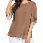Womens Casual Scoop Neck Loose Top 3/4 Sleeve Chiffon Blouse Shirt Tops - Zeagoo (Us Only)