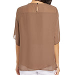 Womens Casual Scoop Neck Loose Top 3/4 Sleeve Chiffon Blouse Shirt Tops - Zeagoo (Us Only)