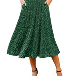 Women's Midi Skirts Elastic High Waist Skirt Polka Dot Casual Pleated Skirt with Pockets - Zeagoo (Us Only)