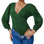 Women Sexy Bodysuits Long Sleeve V Neck Jumpsuits Tops Leotard Shirts - Zeagoo (Us Only)