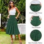 Women's Midi Skirts Elastic High Waist Skirt Polka Dot Casual Pleated Skirt with Pockets - Zeagoo (Us Only)