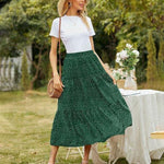 Women's Midi Skirts Elastic High Waist Skirt Polka Dot Casual Pleated Skirt with Pockets - Zeagoo (Us Only)