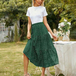Women's Midi Skirts Elastic High Waist Skirt Polka Dot Casual Pleated Skirt with Pockets - Zeagoo (Us Only)
