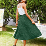 Women's Midi Skirts Elastic High Waist Skirt Polka Dot Casual Pleated Skirt with Pockets - Zeagoo (Us Only)