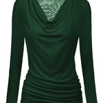 Womens Long Sleeve Ruched Top Slim Fitted Cowl Neck Wrap Shirts with Side Shirring - Zeagoo (Us Only)