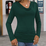 Womens Long Sleeve Ruched Top Slim Fitted Cowl Neck Wrap Shirts with Side Shirring - Zeagoo (Us Only)