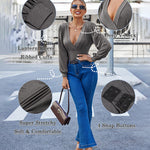 Women Sexy Bodysuits Long Sleeve V Neck Jumpsuits Tops Leotard Shirts - Zeagoo (Us Only)