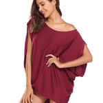 Women's Off Shoulder Blouse Loose Summer T Shirts Batwing Sleeve Tops S-XXL - Zeagoo (Us Only)