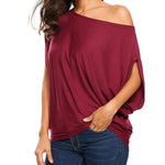 Women's Off Shoulder Blouse Loose Summer T Shirts Batwing Sleeve Tops S-XXL - Zeagoo (Us Only)