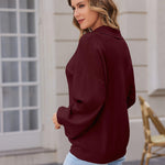 Zeagoo Women V Neck Sweater Lantern Sleeve Drop Shoulder Oversized Henley Knit Pullover Tops S-XXL
