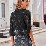 Zeagoo 3/4 Sleeve Ruffle V Neck Flowy Floral Mesh Blouses